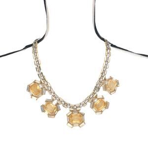 Ann Taylor Statement Necklace Large Yellow Stone Link Chain Chunky 90's Style